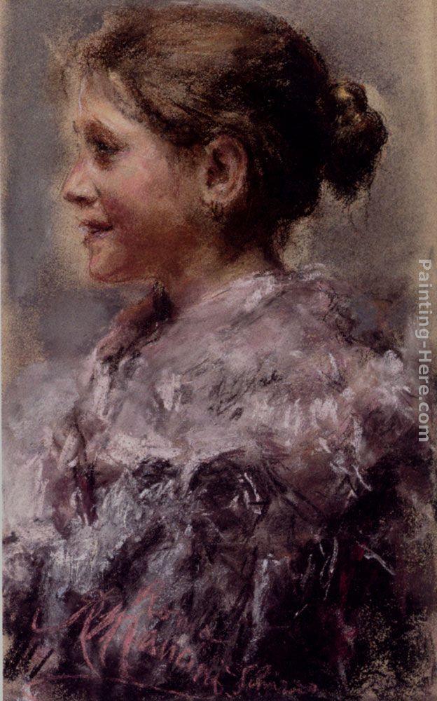 Antonio Mancini Portrait Of A Young Girl